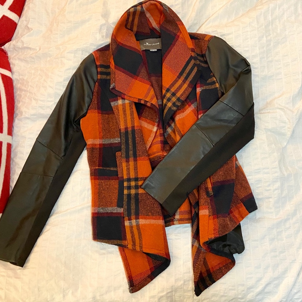Paper Crane fall jacket with leather sleeves